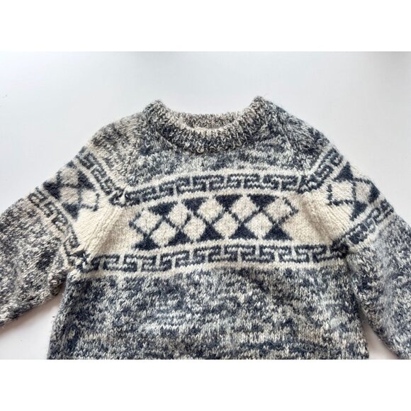 Vintage Black White Marled Wool Ecuador Nepal Scandi Sweater, Size XL - Picture 5 of 13